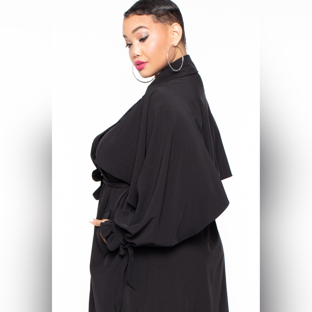 NEW NWOT CurvySense Plus Size Black Luxe Belted French Trench Coat Size 3XL - Picture 5 of 6